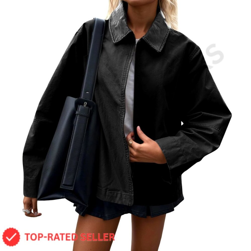 Oversized Barn Jacket Casual Zip Up Cotton Canvas Lightweight Coats Vintage